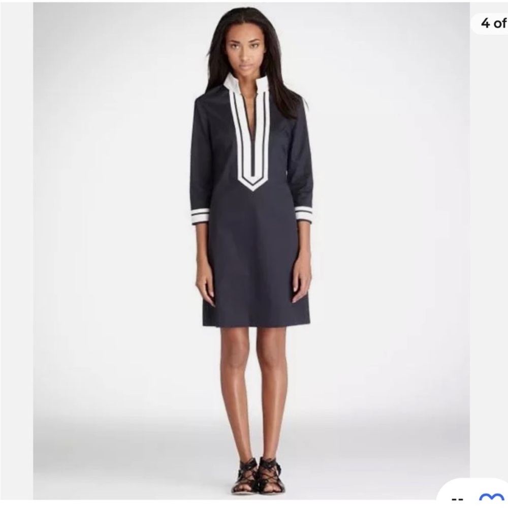 Tory Burch Tunic Dress 10 Navy Blue & White Cruise Resort EUC